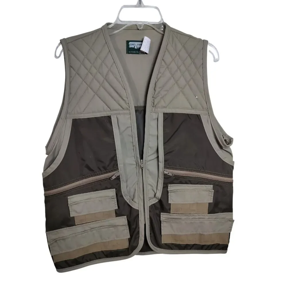 M781)Vintage SafTbak Men Brown Hunting Vest Gamebird Duck Multiple Pockets M